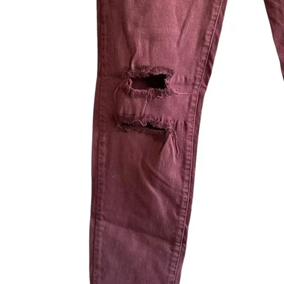 Angel Kiss Distressed Burgundy Skinny Jean Size 13 - Picture 3 of 7